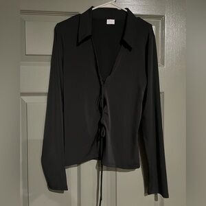 Wilfred Long Sleeve Black Top with Tie Lacing